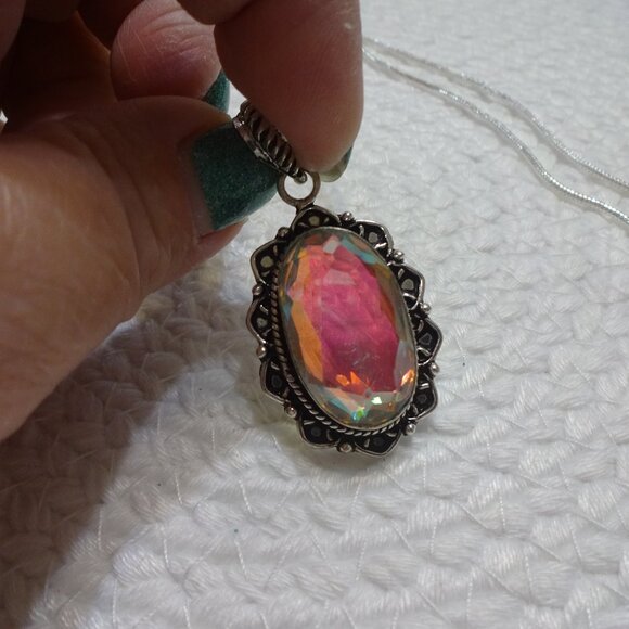 Gorgeous RAINBOW QUARTZ Handmade Sterling 925 Pendant/Chain #739C - Picture 1 of 3